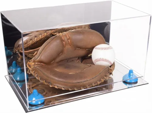 Vista 181 de Better Display Cases Vitrina de guantes de béisbol de acrílico transparente con elevadores negros (A011/V16)