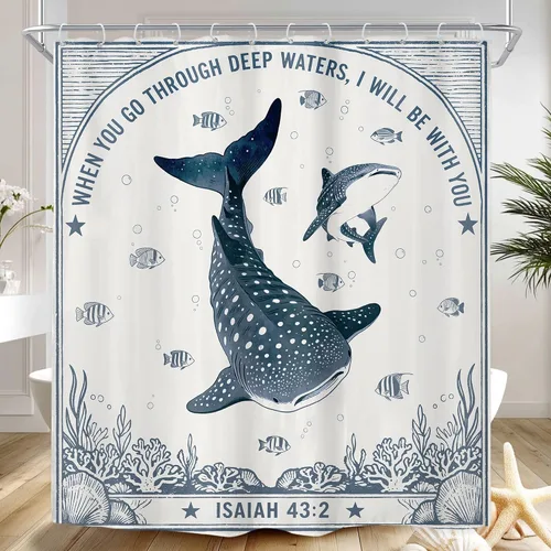 Vista 9 de Riyidecor Ocean - Cortina de ducha para niños, 60 pulgadas de ancho x 72 pulgadas de alto, diseño de ballena, dibujos animados, animales, delfín