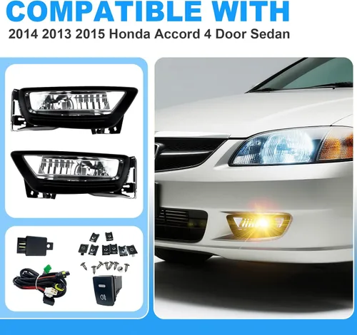 Vista 4 de Luces antiniebla aptas para Honda Accord 2014 2013 2015 4 puertas sedán luces antiniebla con bombillas halógenas e interruptor y kit de cableado