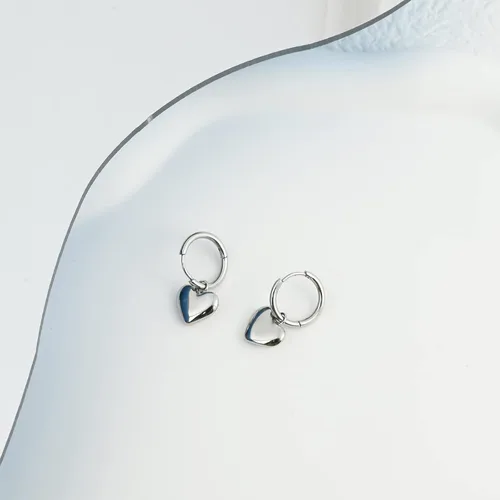 Vista 6 de Heart Dangle Silver Earrings Hypoallergenic Heart Huggie Hoop Cute Earring for Women