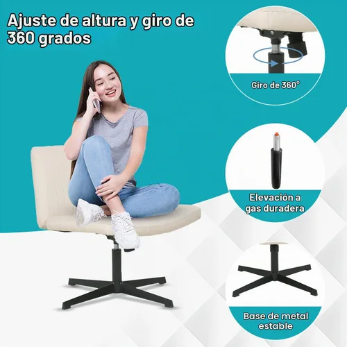 Vista 7 de [Usado] BestOffice Silla cruzada cómoda, sin brazos, con patas cruzadas, silla de escritorio sin ruedas, silla de escritorio amplia ajustable Beige