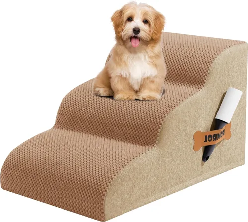 Vista 28 de Escaleras para perros Romrol, rampa para camas y sofás, escalones extra anchos para mascotas con cubierta duradera impermeable y antideslizante