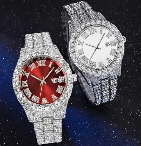 Vista 5 de SENRUD Reloj de pulsera analógico de cuarzo con diamantes de imitación de cristal para hombre