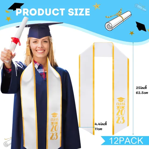 Vista 2 de 6 piezas unisex 2023 - Estola de graduación negra para adultos, banda de graduación de 60 pulgadas de largo para hombres, mujeres, escuela