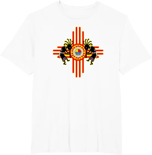 Vista 52 de Native American Kokopelli Kachina Zia Symbol 2 - Camiseta divertida para fanáticos, Negro