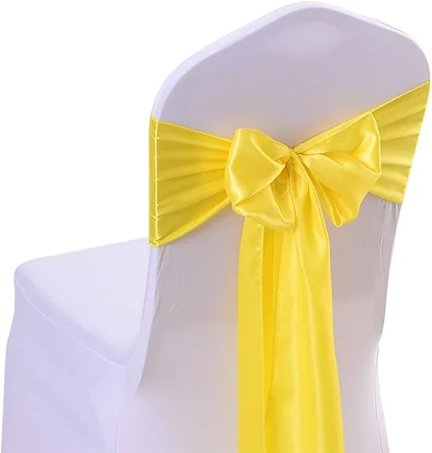 Vista 6 de Paquete de 10 bandas de satén rosa claro para silla, lazos para sillas de boda de 7 x 108 pulgadas para banquetes, decoraciones de fiestas, eventos