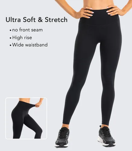 Vista 3 de Ukaste - Leggings de yoga esenciales de estudio de mujer con cintura alta de 25" - Mallas de entrenamiento activas de suave estiramiento hasta