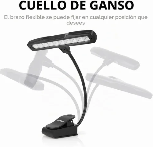 Vista 2 de Vshinic - Luz de soporte de música, 10 luces LED de orquesta con clip, totalmente ajustable, sin parpadeo para piano, lectura de libros, mesa