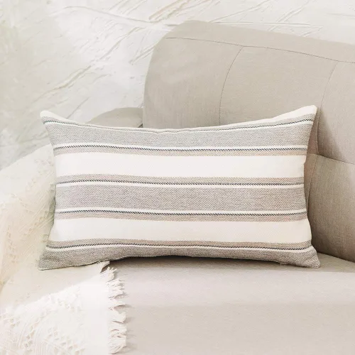 Vista 25 de Funda de almohada a rayas de lino sintético suave cuadrada decorativa con cremallera oculta para sofá, auto o dormitorio 12" x 12" Negro y blanco