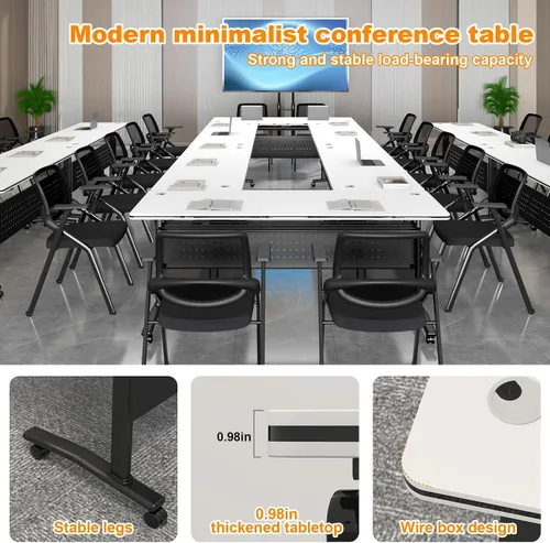 Vista 5 de Mesa de conferencias plegable, mesas de sala de conferencias con ruedas, mesa rectangular grande y plegable para reuniones de 6 a 12 personas, mesa