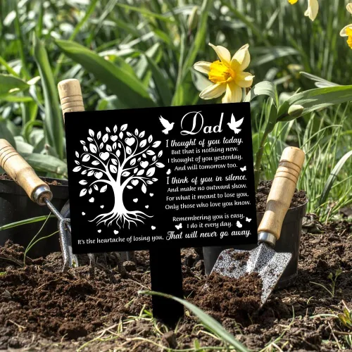 Vista 7 de GLOBLELAND Estaca rectangular de paloma de árbol para el padre, placa conmemorativa, estaca acrílica impermeable para jardín de condolencias