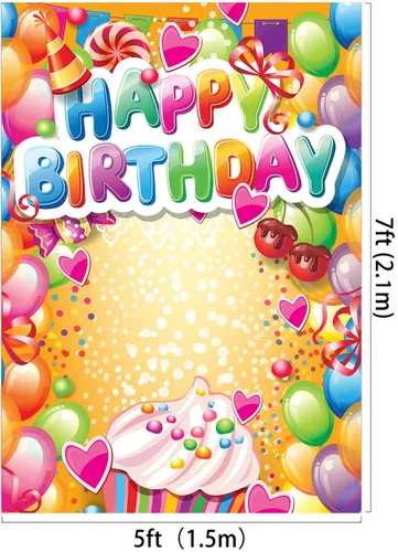 Vista 3 de Telones de fondo de fotografía de feliz cumpleaños, globos coloridos de 5 x 7 pies, fondo de fotos de dulces dulces para niños, fiesta temática