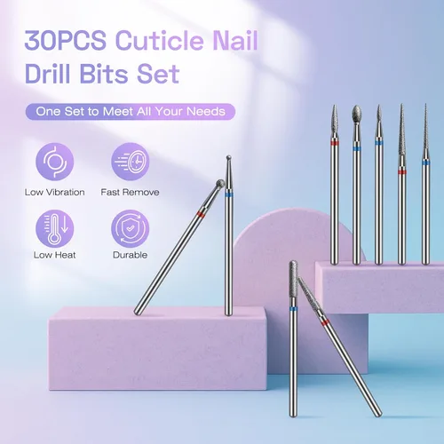 Vista 7 de Juego de 30 brocas para uñas: brocas de diamante de 3/32 pulgadas para preparación de uñas de gel acrílico, contiene cabezas