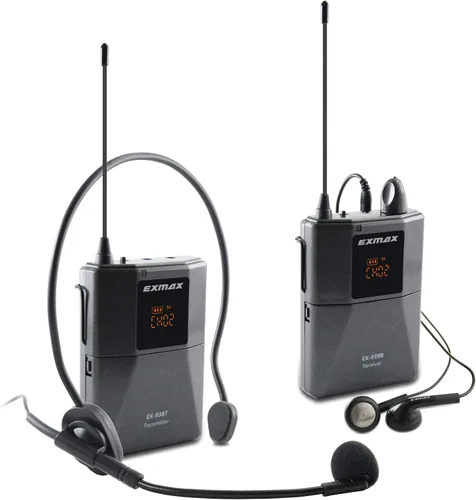 Vista 10 de EXMAX EX-938 Micrófono Inalámbrico Auricular Guía Turística Sistema Intérprete Transmisor Transmisor Traductor en su Oído para Traducción Iglesia