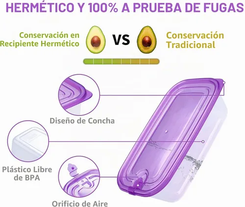 Vista 3 de KIGI Paquete de 6 recipientes de plástico de 20 onzas con tapas, herméticos, rectangulares, para preparación de comidas, microondas, congelación