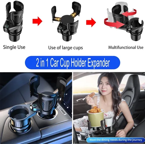 Vista 2 de Expansor multifuncional de portavasos 2 en 1 para automóvil, extensor de soporte de doble taza con base ajustable, se adapta a Yeti, Hydro Flask