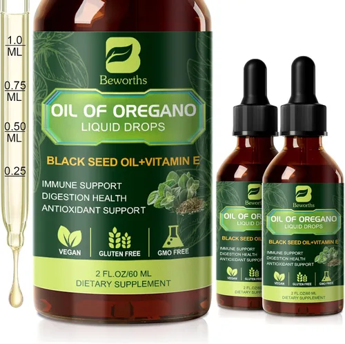Vista 8 de B BEWORTHS Gotas de Aceite de Orégano Orgánico Aceite de Orégano con Aceite de Semilla Negra, Vitamina E, Gotas de Orégano 80% Carvacrol