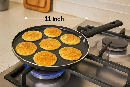 Vista 3 de DBY Sartén antiadherente para panqueques, sartén uttapam, 7 cavidades, 10.827 in, compatible con estufa de gas antiadherente Appam y mini