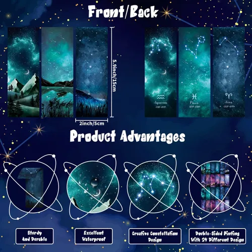 Vista 3 de 12 marcadores de libros para espacio de lectura, marcapáginas de noche estrellada a granel Personalized Paper Bookmark Cool Bulk Bookmarks for