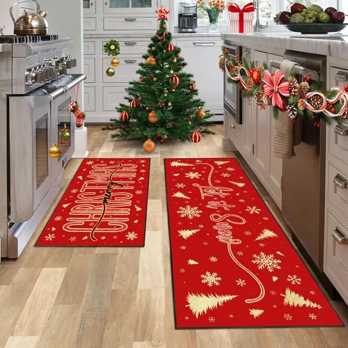 Vista 13 de JWXCBIM Juego de 2 alfombras de cocina con diseño de gato, decoración de estilo granja campestre, tapete de piso de cocina, alfombra antideslizante