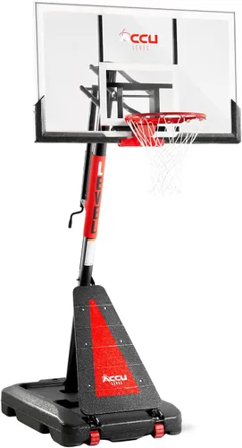 Vista 10 de ACCU LEVEL Arro de baloncesto con manivela para exteriores, 7.5-10 pies, ajustable, portátil, portería de baloncesto para jóvenes y adultos, 54
