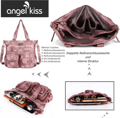 Vista 6 de Angel Kiss Monederos y bolso de mano para mujer, bolso de hombro de piel sintética suave para mujer, bolso de mano con asa superior