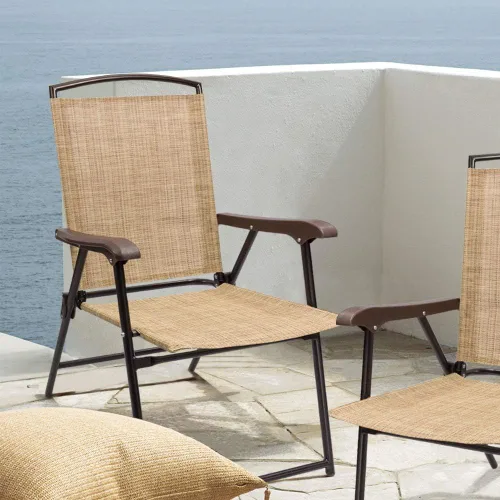 Vista 7 de Devoko Juego de 2 sillas plegables para patio, camping, jardín, piscina, playa, con sillas que ahorran espacio (beige)
