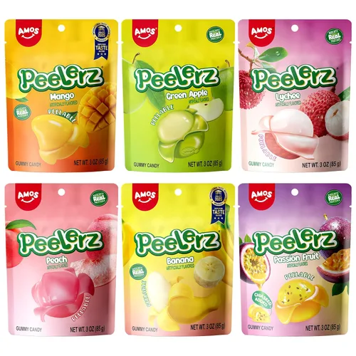 Vista 21 de AMOS Peelerz - Caramelo de goma pelable, mango/lichi/maracuyá/melocotón Paquete de 4 variedades, 3 oz cada uno, total 11.99 oz