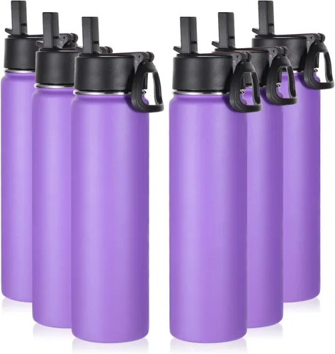 Vista 11 de Volhoply Botella de agua aislada de 24 onzas con tapa con popote, botellas deportivas de boca ancha de acero inoxidable con asa, tazas de vacío