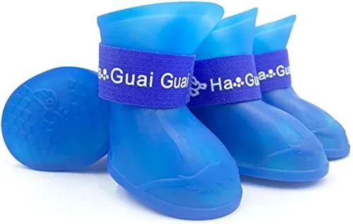 Vista 3 de Botas de lluvia de goma antideslizantes y impermeables para perros, color caramelo, cubierta para patas (negro, S)