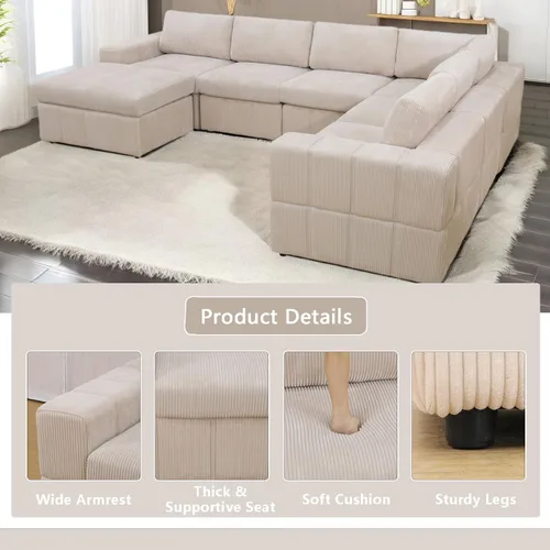 Vista 3 de A Ainehome Juego de sofá modular modular con otomanas de gran tamaño en forma de U, sofá modular de 7 asientos con tumbonas reversibles para sala