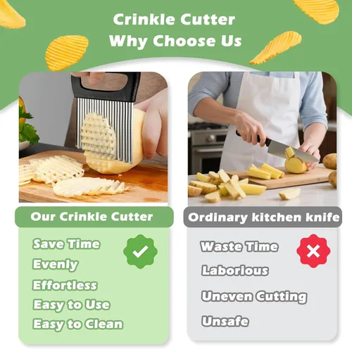 Vista 7 de Suuker Cortador de arrugas grande para verduras, cortador de papas fritas con mango, rebanador de papas fritas, rebanador de papas fritas, papas