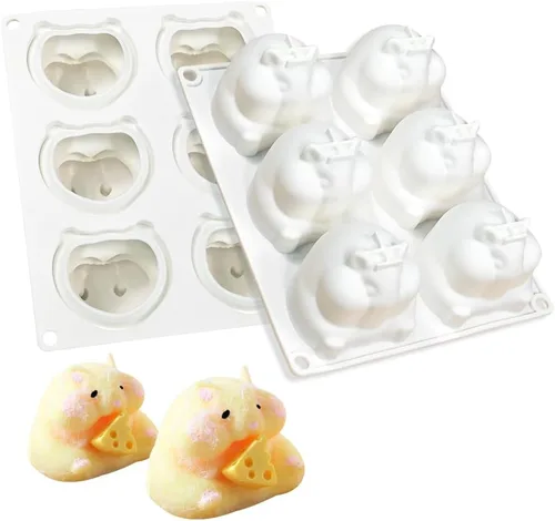 Vista 8 de Molde de silicona 3D para pastel de mousse, molde de silicona con forma de animal de hámster, 6 cavidades, molde de silicona flexible de fácil
