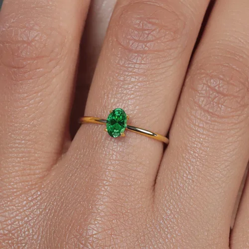 Vista 6 de Gem Stone King Anillo de compromiso de esmeralda simulada de oro amarillo de 10 quilates para mujer