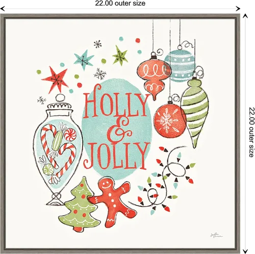 Vista 4 de Amanti Art Lienzo enmarcado para pared, diseño retro de Navidad IV de Janelle Penner (22 pulgadas de ancho x 22 pulgadas de alto), marco gris lavado