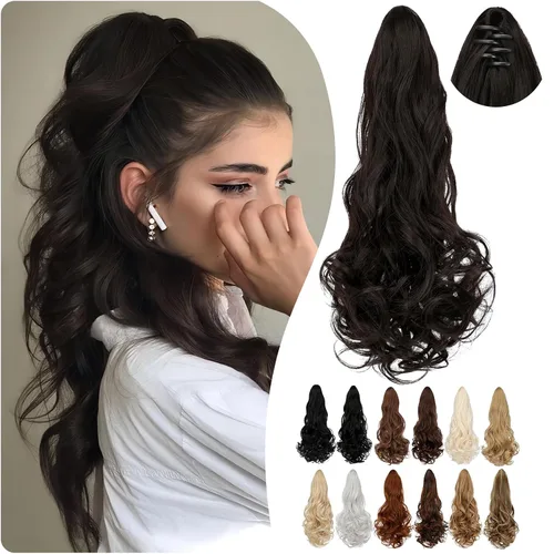 Vista 31 de Extensión de cola de caballo de 18 pulgadas, 20 pulgadas, larga, rizada, ondulada, recta, con clip, de aspecto natural, extensión de cabello