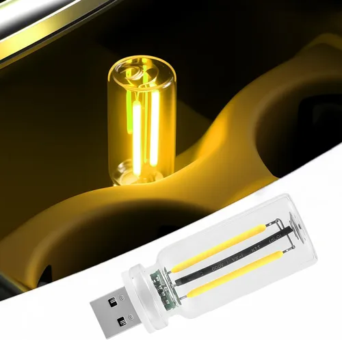 Vista 14 de Luz nocturna USB para automóvil, lámpara de filamento LED retro regulable táctil, mini luz ambiental USB para interior de vehículo, dormitorio