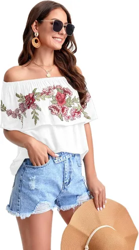 Vista 3 de Floerns Blusa suelta con volantes y hombros descubiertos para mujer