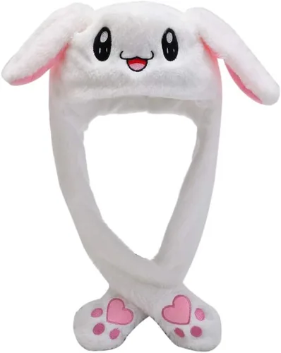 Vista 4 de Sombrero de conejo con orejas móviles, diadema de orejas de conejo de felpa, para Halloween, animales, Pascua, cosplay, conejo