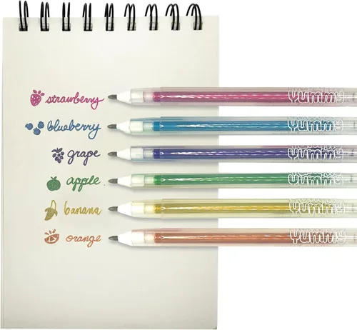 Vista 5 de Ooly Yummy Yummy - Juego de 6 bolígrafos de gel perfumados metálicos, con tinta de gel perfumada afrutada, escribe en papel negro, punta de 0.039