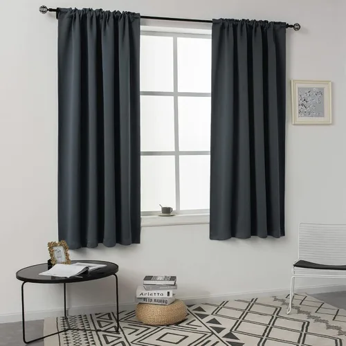 Vista 58 de DUALIFE Cortinas opacas de 45 pulgadas de largo, 2 paneles para ventanas pequeñas de dormitorio, aislamiento térmico, bolsillo para barra, cortinas