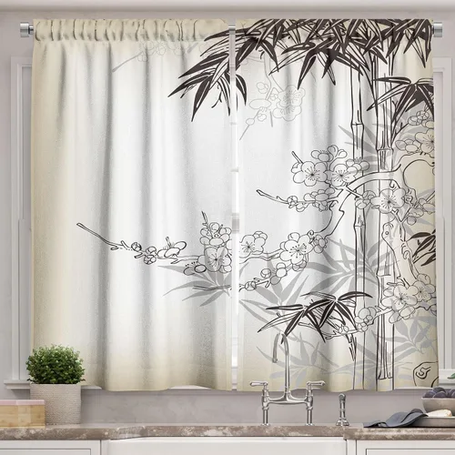 Vista 24 de Ambesonne Cortinas rústicas de cocina, recetas temáticas de verduras para chef, tablones de madera rústica, imagen de arte, cortinas de ventana
