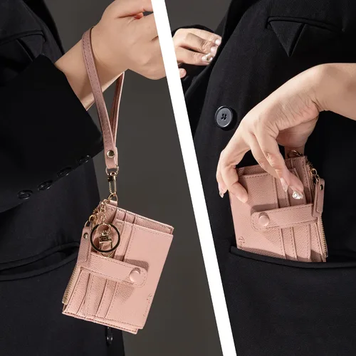 Vista 6 de Llavero Cartera de Muñeca Pequeño Portador de Tarjetas de Crédito Pulsera Llavero Monedero Brazalete Borla con Cuentas Anillos de Llaves para Mujeres