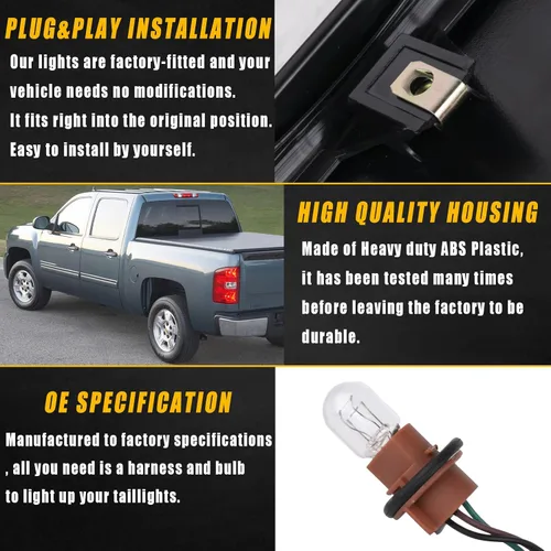 Vista 9 de Boine Luz trasera compatible con Chevy Silverado 1500 2500HD 3500HD 2007 2008 2009 2010 2011 2012 2013 2014 lado del conductor y pasajero, bombilla