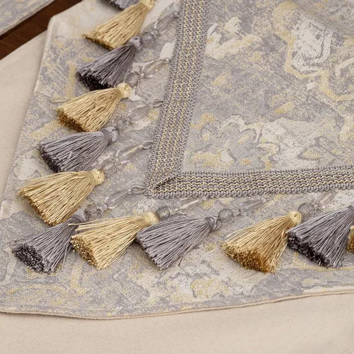 Vista 5 de Loom and Mill Camino de mesa de lujo de 72 pulgadas de largo, elegante camino de mesa de damasco jacquard con borlas múltiples hechas a mano