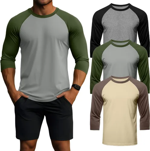 Vista 18 de Huukeay - Paquete de 3 camisas para hombre de 3/4 de manga, cuello redondo, camisetas de béisbol, camisetas atléticas que absorben la humedad
