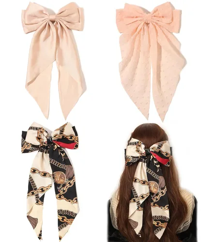 Vista 22 de Pasadores de lazo grande y horquillas de satén con cola larga de cinta, accesorios para el cabello casuales y de fiesta para mujeres y niñas