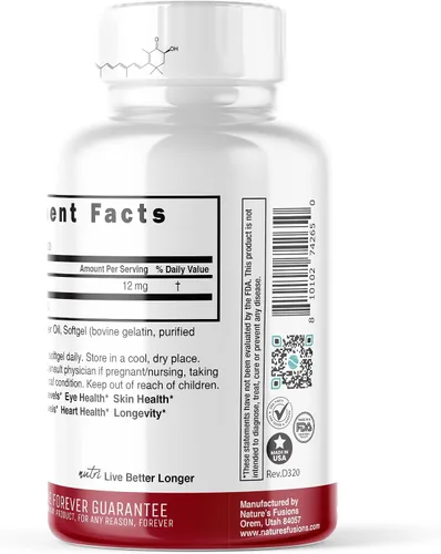 Vista 3 de Nature's Fusions Nutri Astaxantina 12mg Max Strength - Suplementos premium cultivados en Hawái - Potente antioxidante, promueve la salud cardíaca