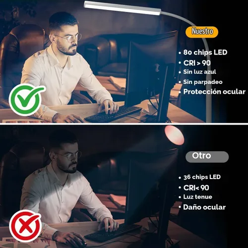 Vista 4 de Lámpara de escritorio LED con abrazadera, 5 modos de color y 10 niveles de brillo, luz de escritorio para cuidado de los ojos, cuello de cisne