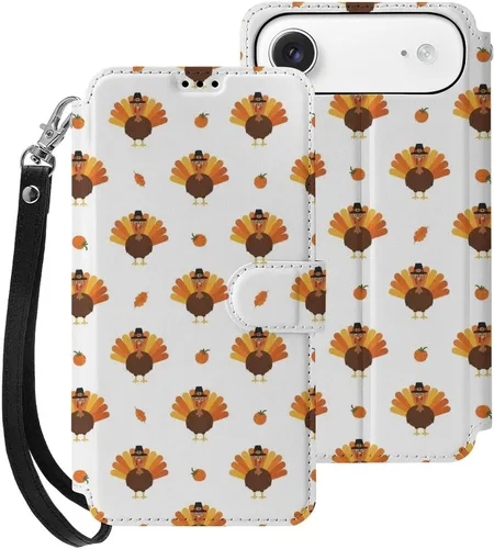 Vista 31 de SWEET TANG Compatible with iPhone 17 Pro Wallet Case Women PU Leather Shockproof Protective Folio Flip Cover (Cute Thanksgiving Turkey Maple Leaf)